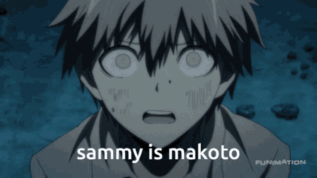 sammy is makoto is written on a blue background