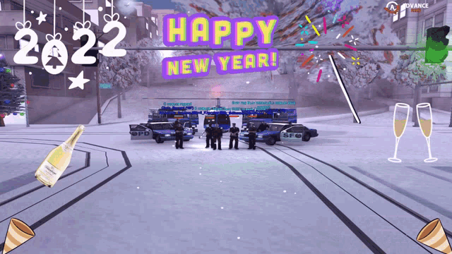 a screenshot of a video game that says happy new year 2022