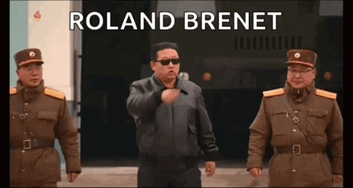 a group of men in military uniforms are standing next to each other with the words roland brenet written above them .