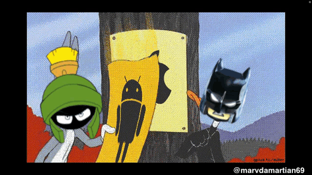 a cartoon of marvin the martian and batman with the hashtag marvdamartian69