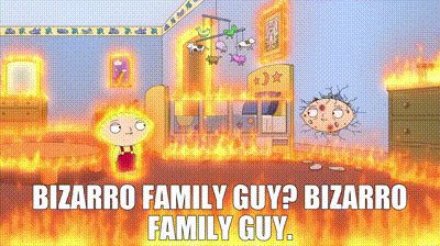a cartoon of a family guy standing in front of a burning room