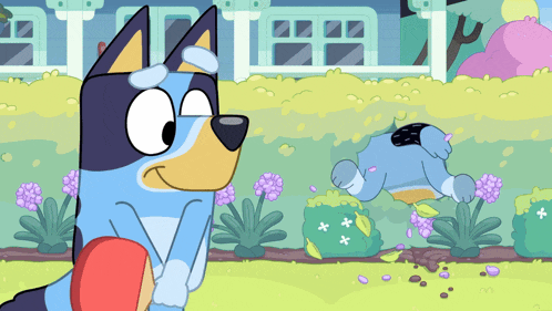 a cartoon dog is standing in front of a building