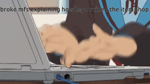 a cartoon of a person explaining how lego ruined their item shop