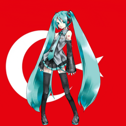 a girl with blue hair and headphones has the number 01 on her chest