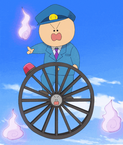 a cartoon of a police officer on a wheel