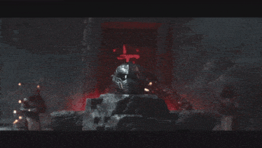 a video game character is sitting on a throne with a helmet that says ' doom ' on it