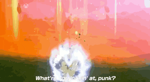a screen shot of a video game with the words " what 're you lookin ' at punk "