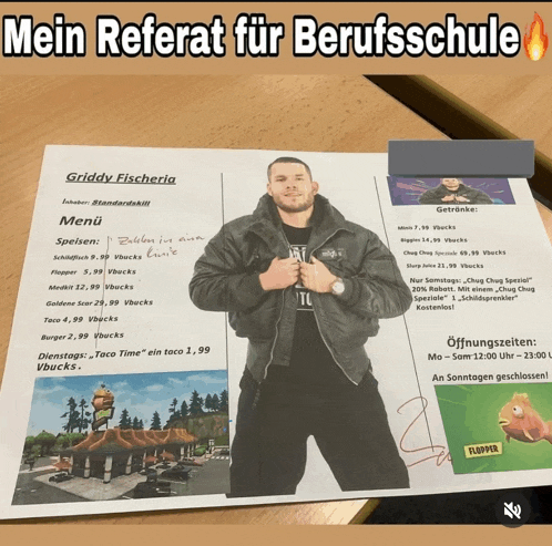 a paper with a picture of a man and the words mein referat fur berufsschule