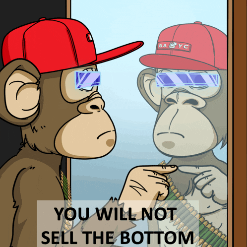 a cartoon of a monkey wearing a red hat and sunglasses with the words you will not sell the bottom at the bottom