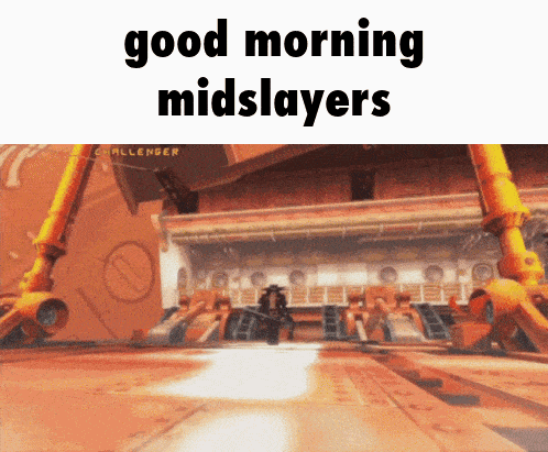 a video game scene with the words good morning midslayers on the bottom