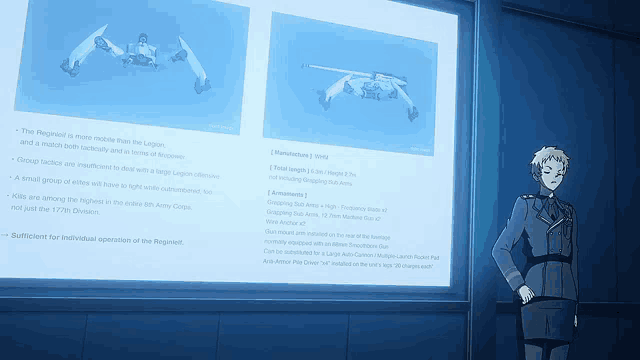 a man in military uniform stands in front of a large screen that says the regiment is more mobile than the legion