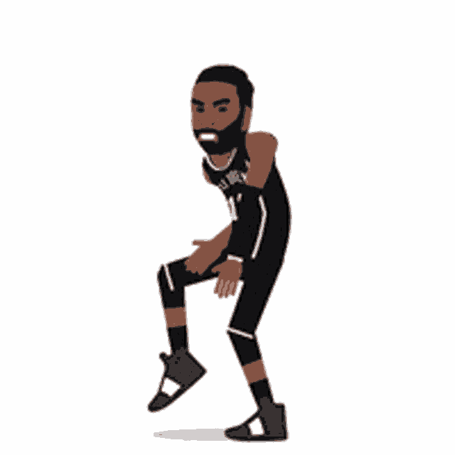 a cartoon illustration of a basketball player with a beard jumping in the air .