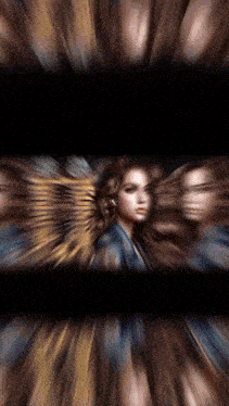 a blurry picture of a woman 's face with a black background behind her