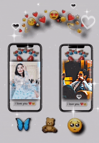 a couple of phones with the words i love you on the screen