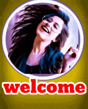 a picture of a woman in a speech bubble with the word welcome