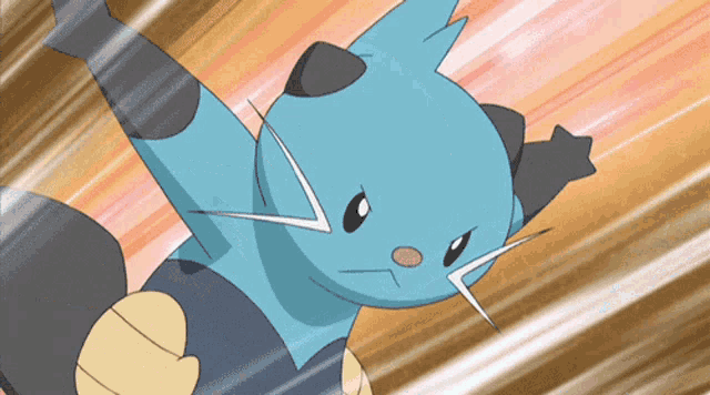 a cartoon drawing of a blue and black cat with a sharp point on its nose