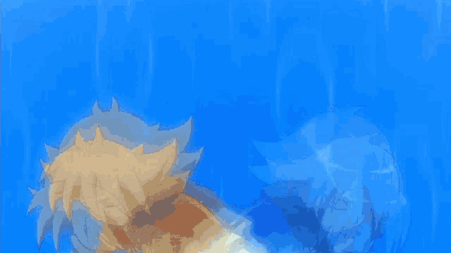 a blue background with a silhouette of a person in the foreground