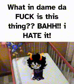 a picture of a troll in a crib with the caption what in dame da fuck is this thing