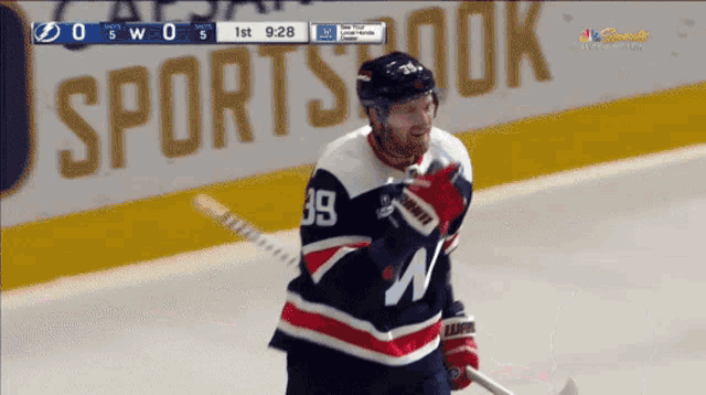 a hockey player with the number 39 on his shirt