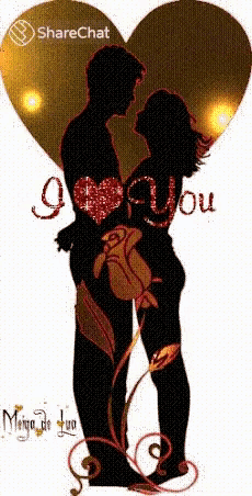 a silhouette of a man and woman kissing under a heart with the words " i love you " on it