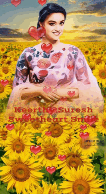 a painting of a woman in a field of sunflowers with the words " sweetheart sri " on it