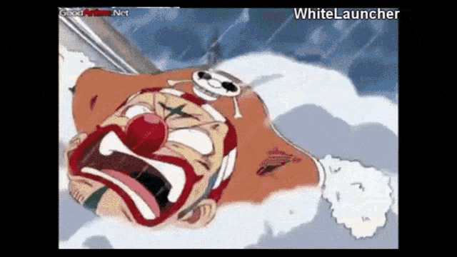 a cartoon of a clown laying on the ground with the words whitelauncher on the bottom