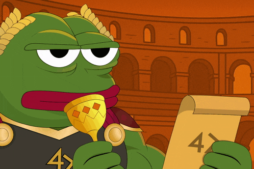 a cartoon of a frog holding a scroll with the number four on it