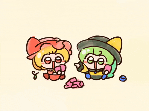 a cartoon drawing of two little girls playing with a toy