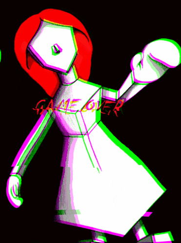 a cartoon character with red hair and the word game over written on her chest