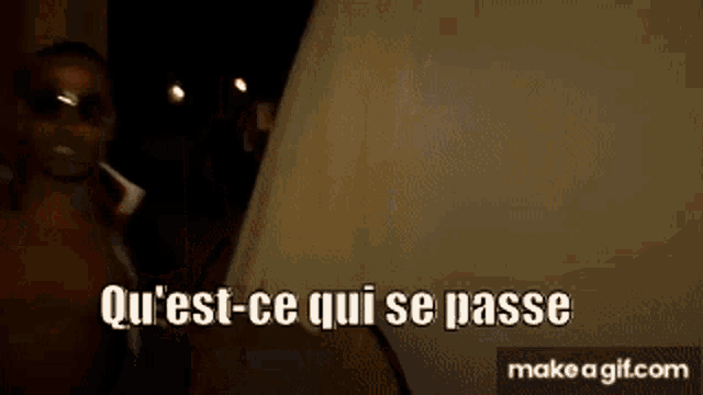 a shirtless man wearing sunglasses says qu 'est ce qui se passe .