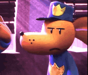 a cartoon dog wearing a police uniform with a crown