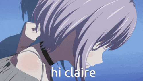 a picture of a girl with the words hi claire on the bottom right
