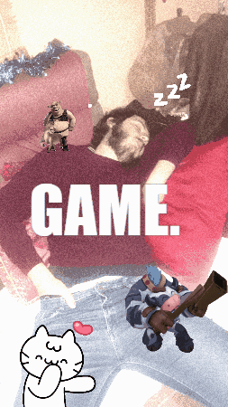a person laying on a couch with the word game on the bottom