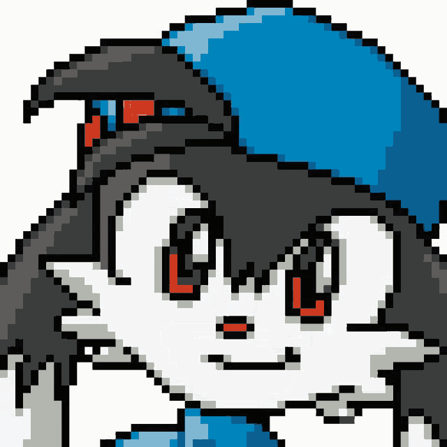 a pixel art of a cat with a blue hat