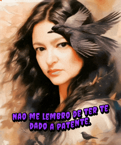 a painting of a woman with a crow on her head and the words nao me lembro de ter te dado a patente