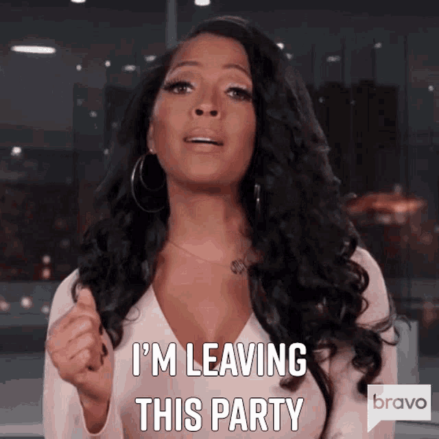 a woman says i 'm leaving this party in front of a bravo logo