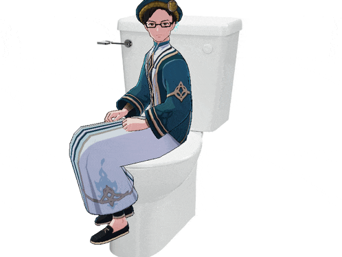 a cartoon character is sitting on a toilet with his legs crossed