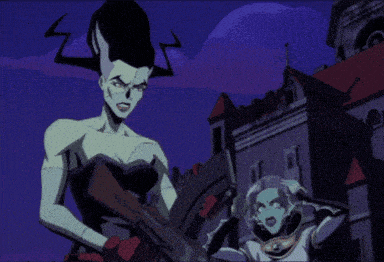 a cartoon character is holding a large gun in his hand