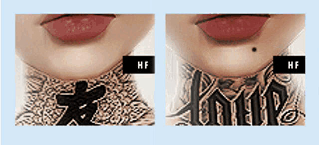 a close up of a woman 's neck with a tattoo on it