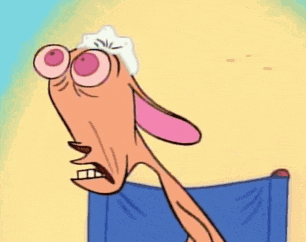 a cartoon character is sitting in a chair with his mouth open