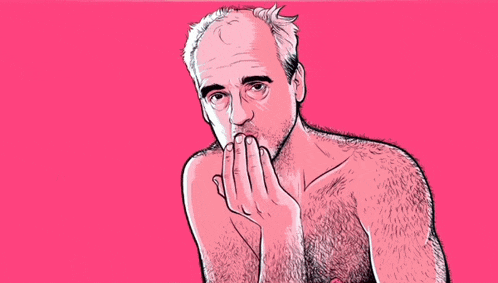 a cartoon drawing of a man with the word pou tou written above him