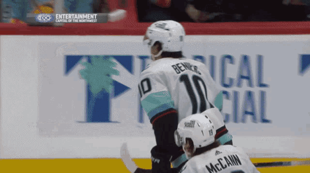 a hockey player wearing a number 10 jersey