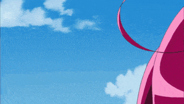 a close up of a pink haired anime character