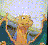 a pixelated cartoon of a dragon with wings