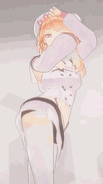 a drawing of a girl with orange hair and a white dress