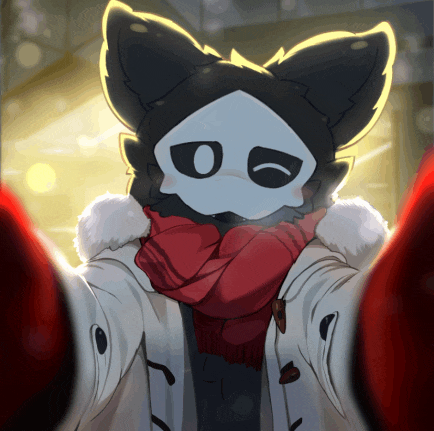a drawing of a furry character wearing a red scarf