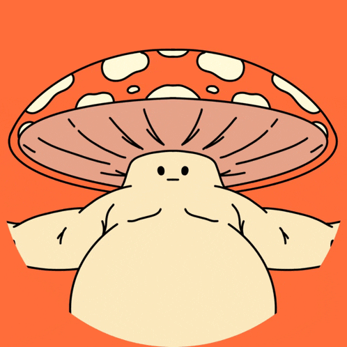 a cartoon drawing of a mushroom with arms and legs