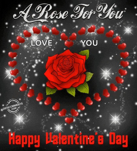 a valentine 's day card with a red rose and hearts