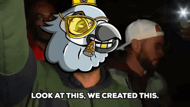 a cartoon of a man with a crown on his head and the words look at this we created this