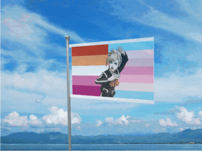 a flag with a picture of a girl on it is flying in the wind